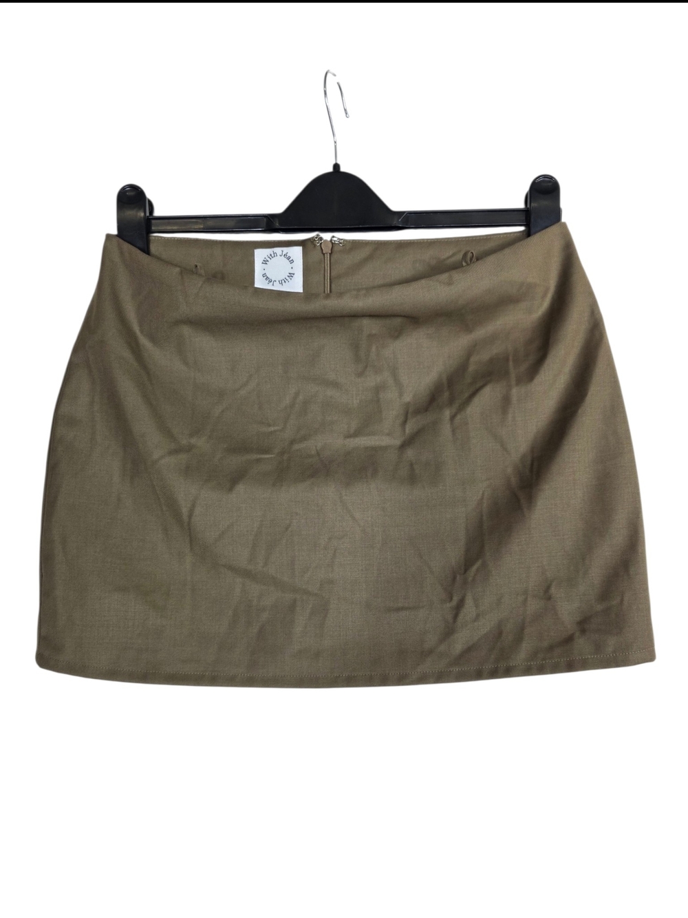With Jean Olive-Green Mini Skirt with concealed Back Zip